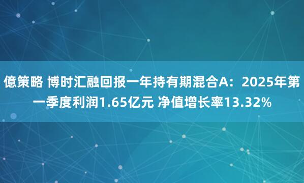 億策略 博时汇融回报一年持有期混合A：2025年第一季度利润1.65亿元 净值增长率13.32%